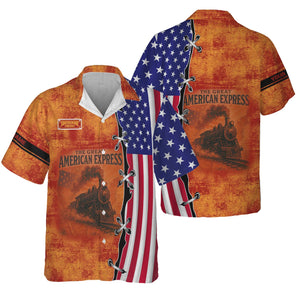 Railspirit Personalized Chicago South Shore and South Bend Railroad Hawaiian Shirt Retro American Express Train With USA Flag Shirt