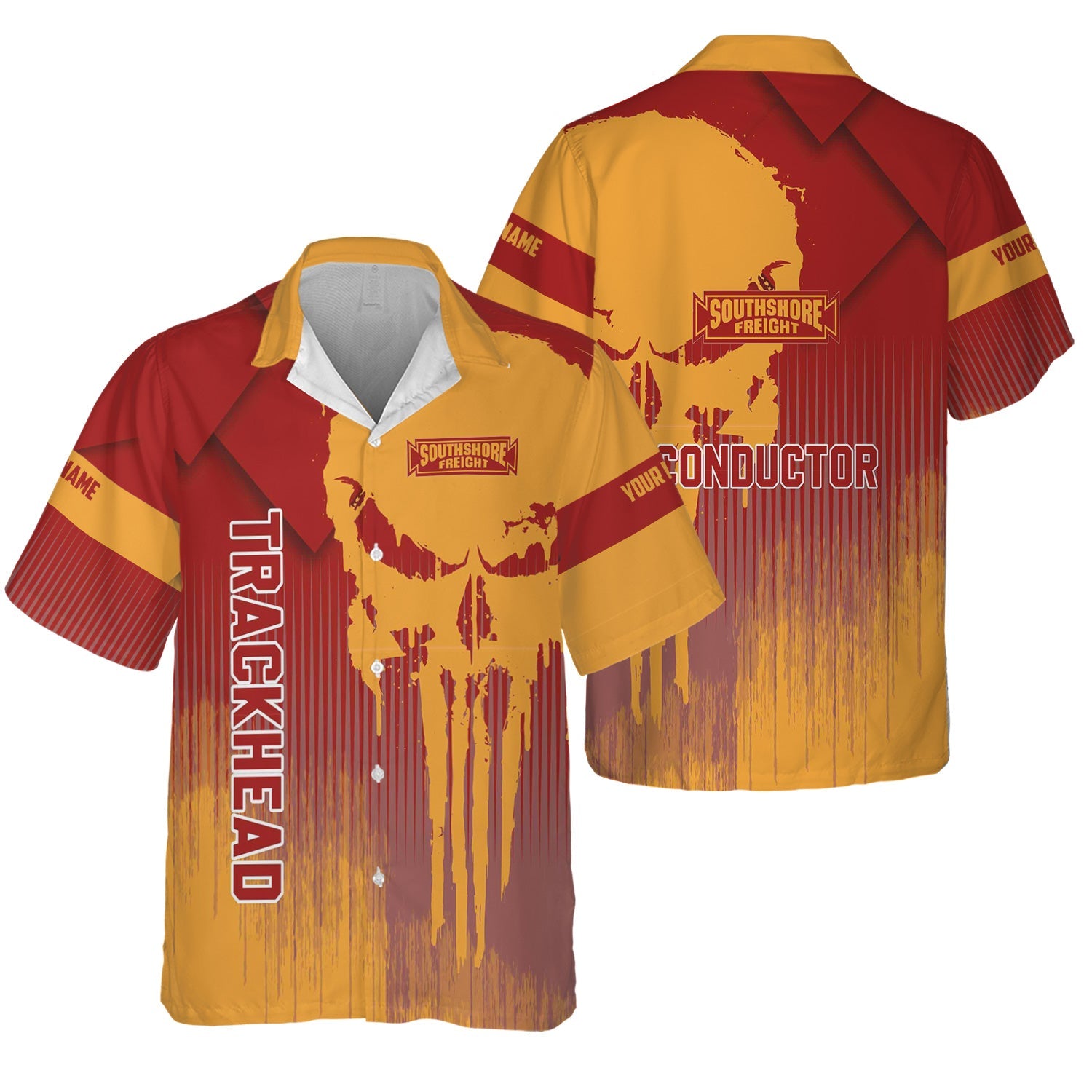 Railspirit Personalized Chicago South Shore and South Bend Railroad Hawaiian Shirt Skull Design with Custom Job Train Shirt for Trackhead Crew