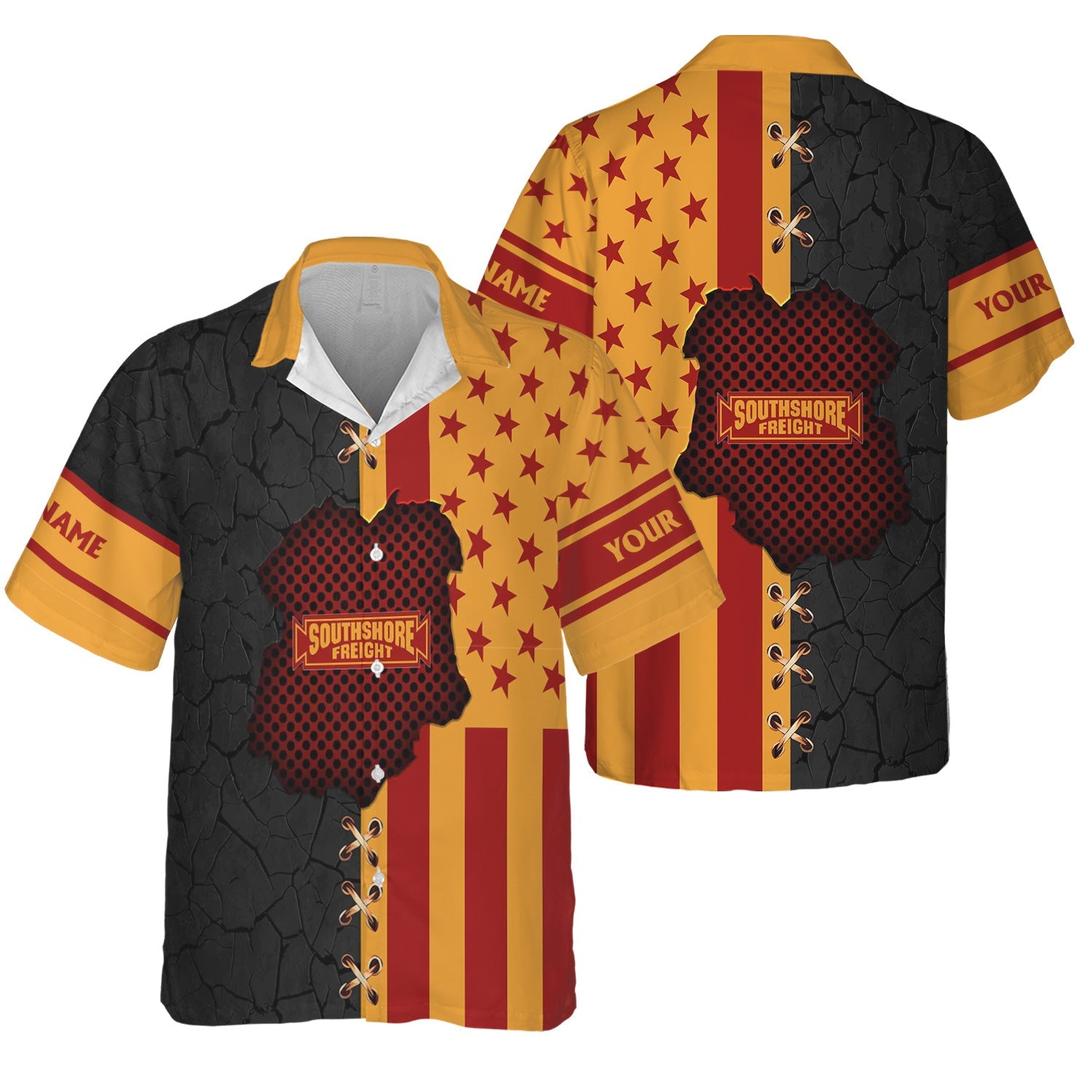 Railspirit Personalized Chicago South Shore and South Bend Railroad Hawaiian Shirt American Flag with Crack Effect Train Shirt