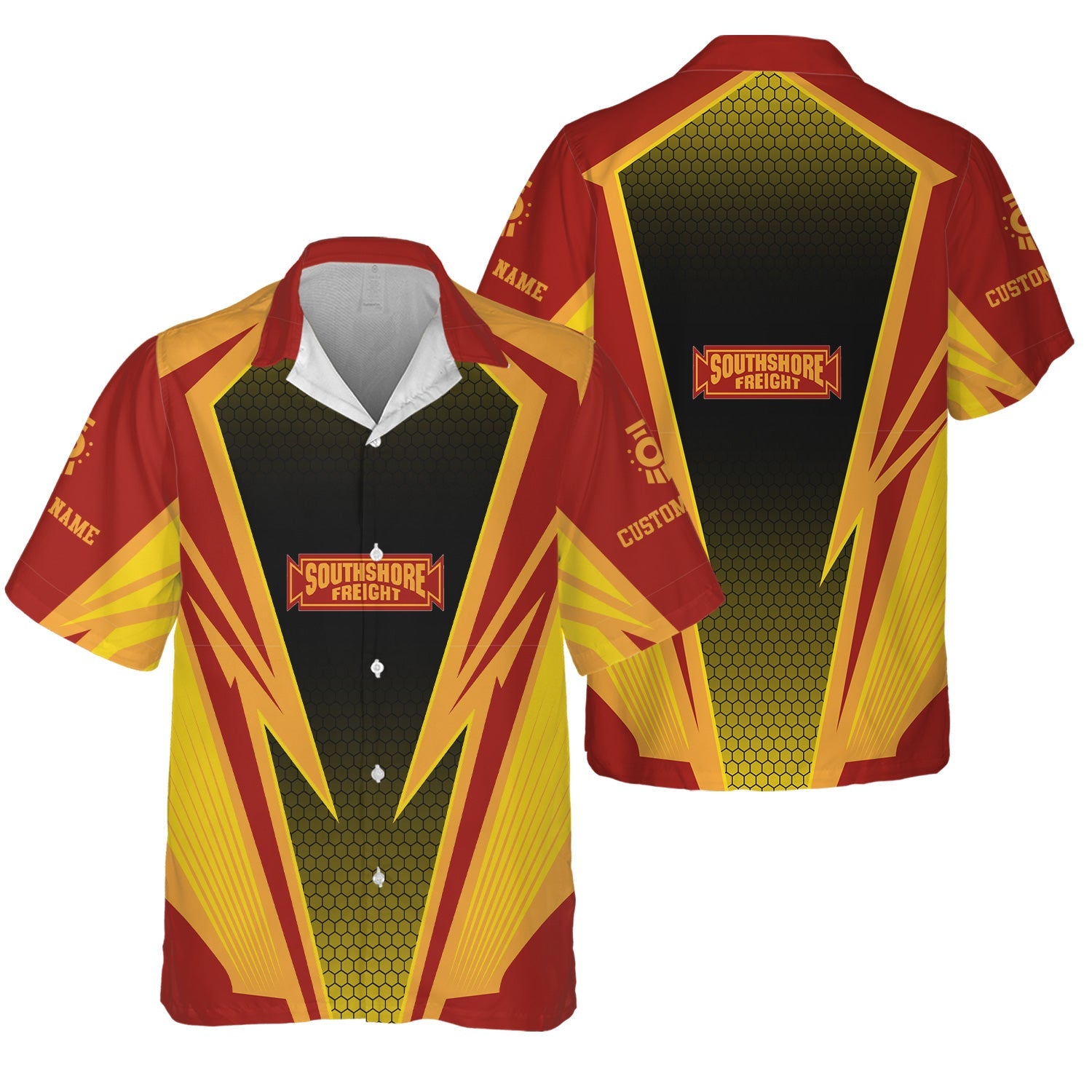 Railspirit Personalized Chicago South Shore and South Bend Railroad Hawaiian Shirt Lightning Graphic Style Shirt Gift Idea For Train Lover