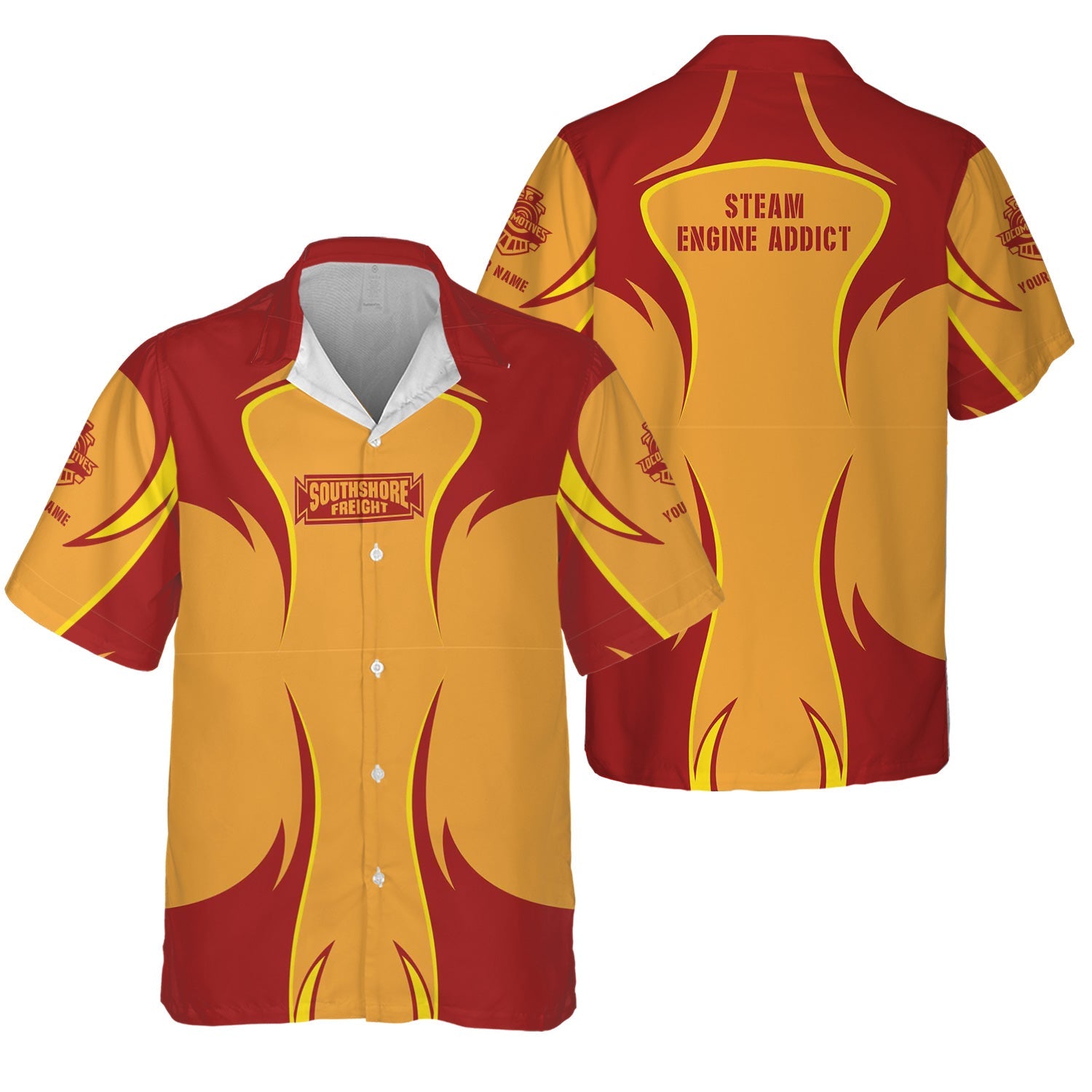 Railspirit Personalized Chicago South Shore and South Bend Railroad Hawaiian Shirt Distinctive Flame Style Shirt For Steam Engine Addict