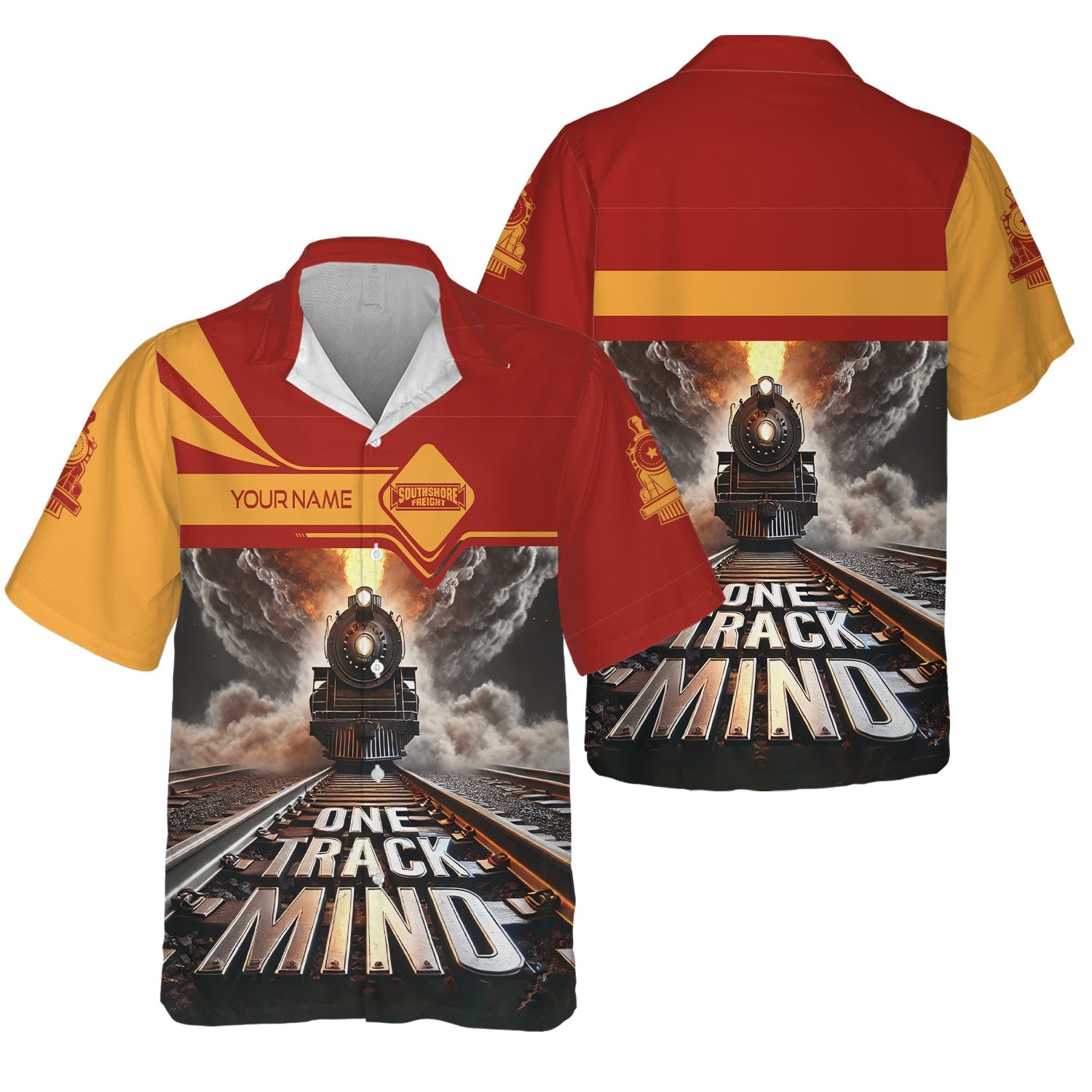 Railspirit Personalized Chicago South Shore and South Bend Railroad Hawaiian Shirt One Track Mind Train Printed Shirt