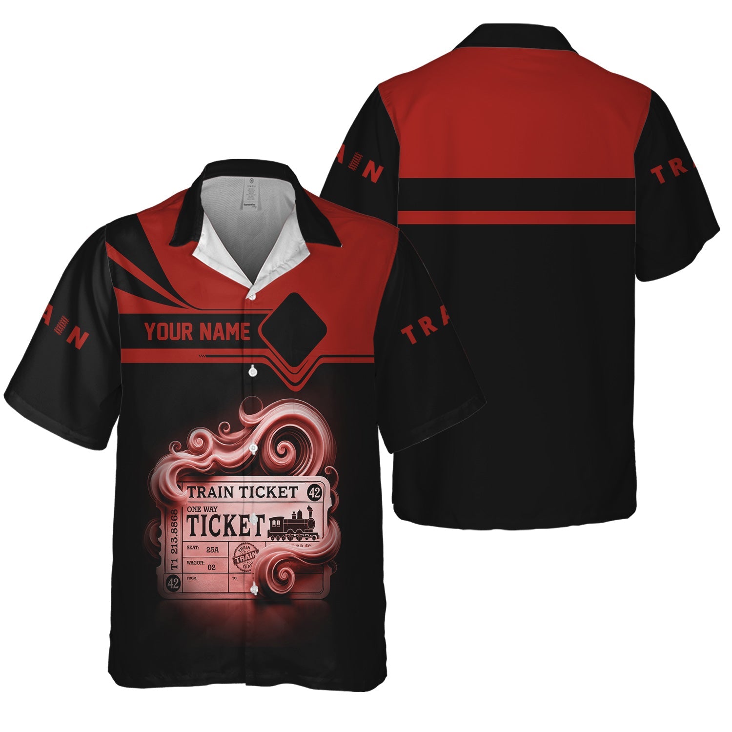 Railspirit Personalized Union Electric Railway Hawaiian Shirt Train Ticket  American Locomotive Printed Train