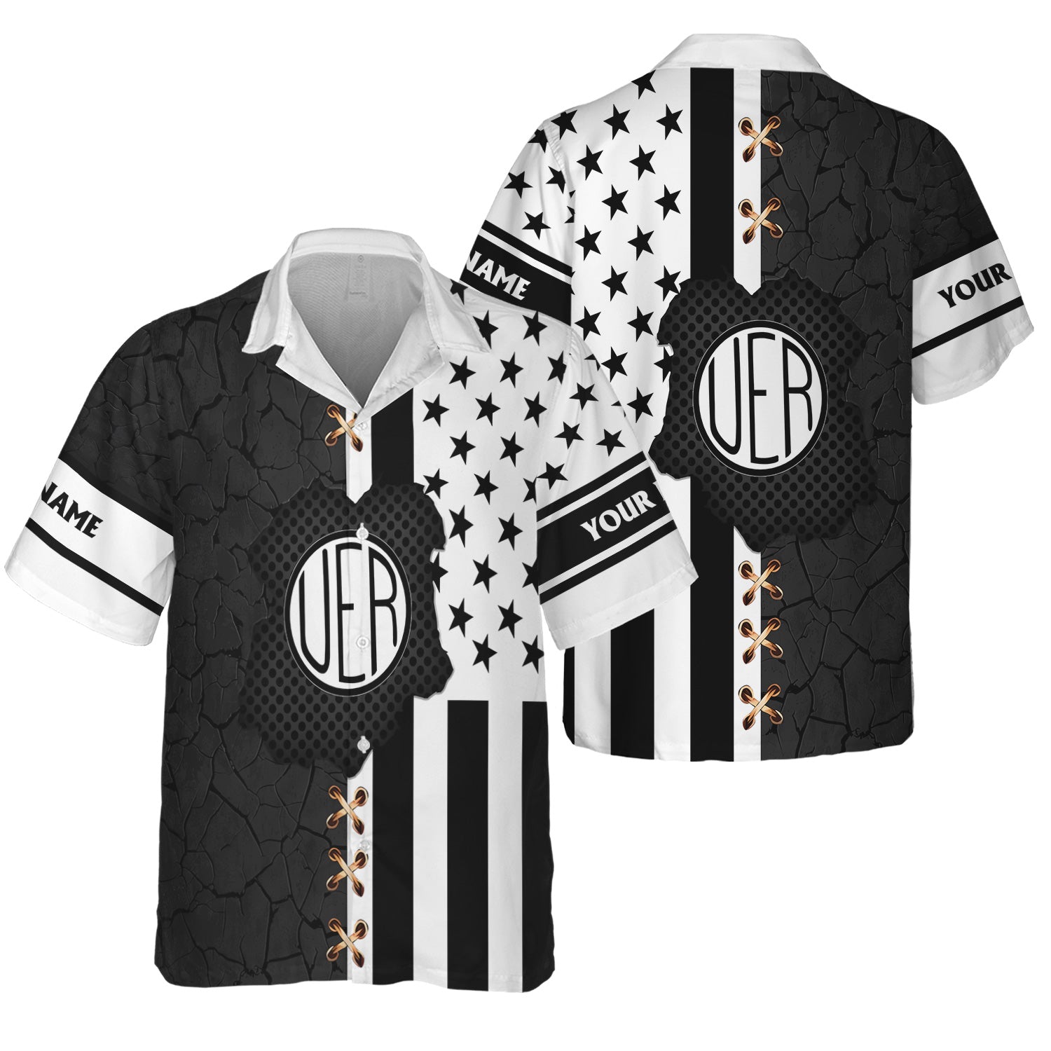 Railspirit Personalized Union Electric Railway Hawaiian Shirt American Flag with Crack Effect Train Shirt