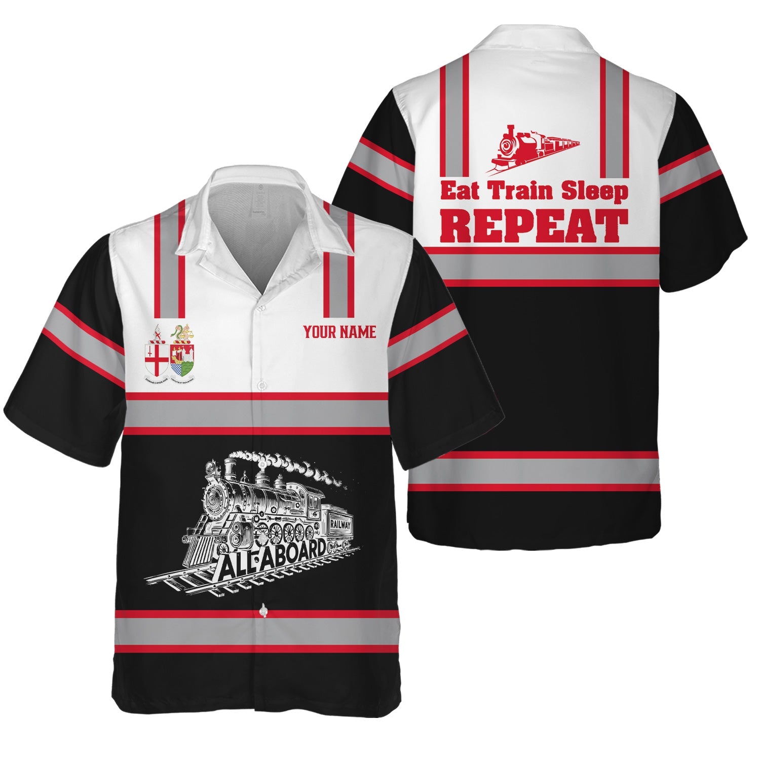 Railspirit Custom Name Great Western Railway Hawaiian Shirt Eat Train Sleep Repeat Printed Train Shirt