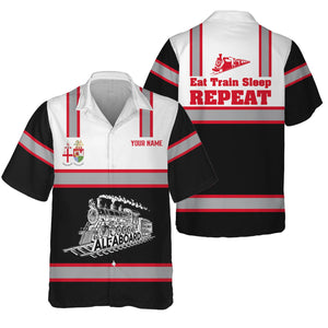 Railspirit Custom Name Great Western Railway Hawaiian Shirt Eat Train Sleep Repeat Printed Train Shirt
