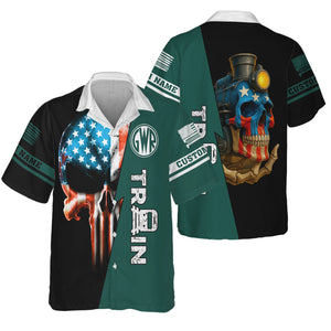 Railspirit Personalized Great Western Railway Hawaiian Shirt Train Skull American Flag Shirt All Over Print