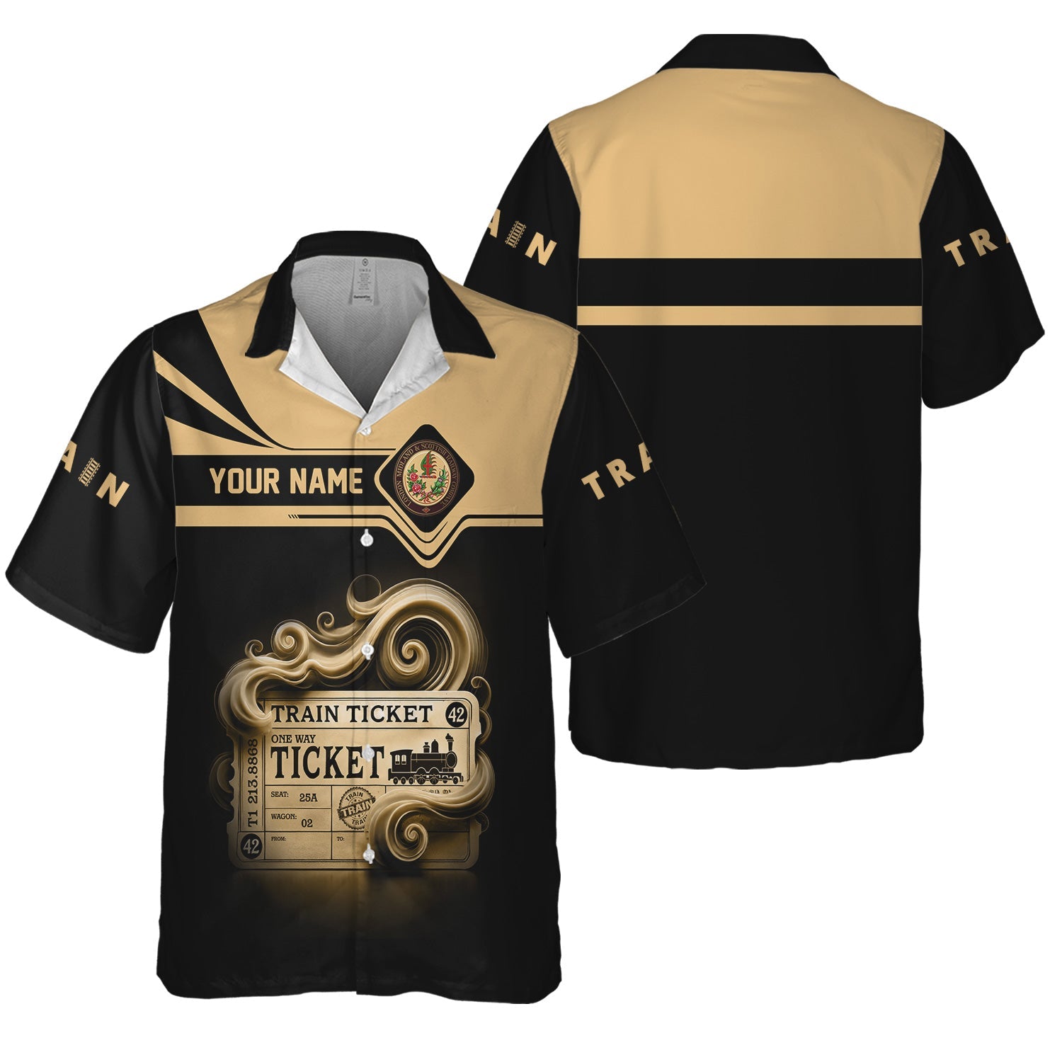 Railspirit Personalized London, Midland and Scottish Railway Hawaiian Shirt Train Ticket Locomotive Printed Train