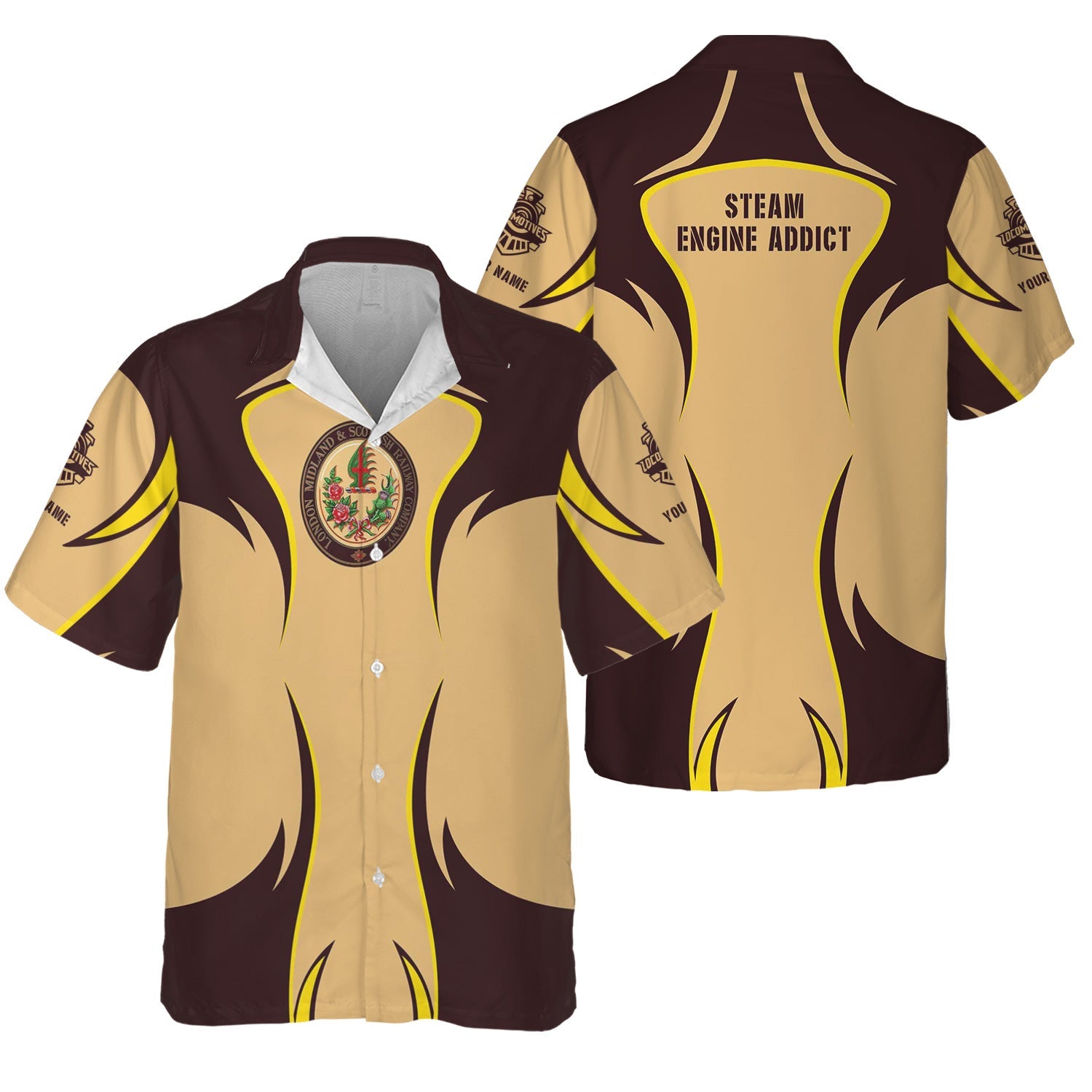 Railspirit Personalized London, Midland and Scottish Railway Hawaiian Shirt Distinctive Flame Style Shirt For Steam Engine Addict