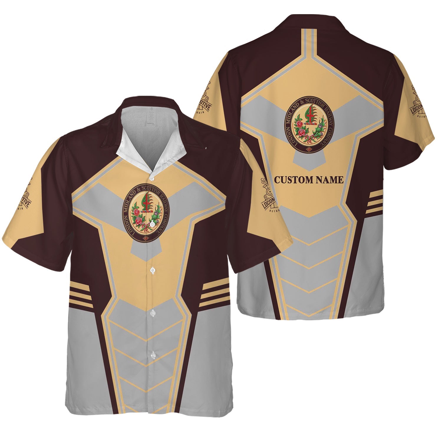 Railspirit Personalized London, Midland and Scottish Railway Hawaiian Shirt Engine-Inspired Style Train Shirt for Railroad Fanatic