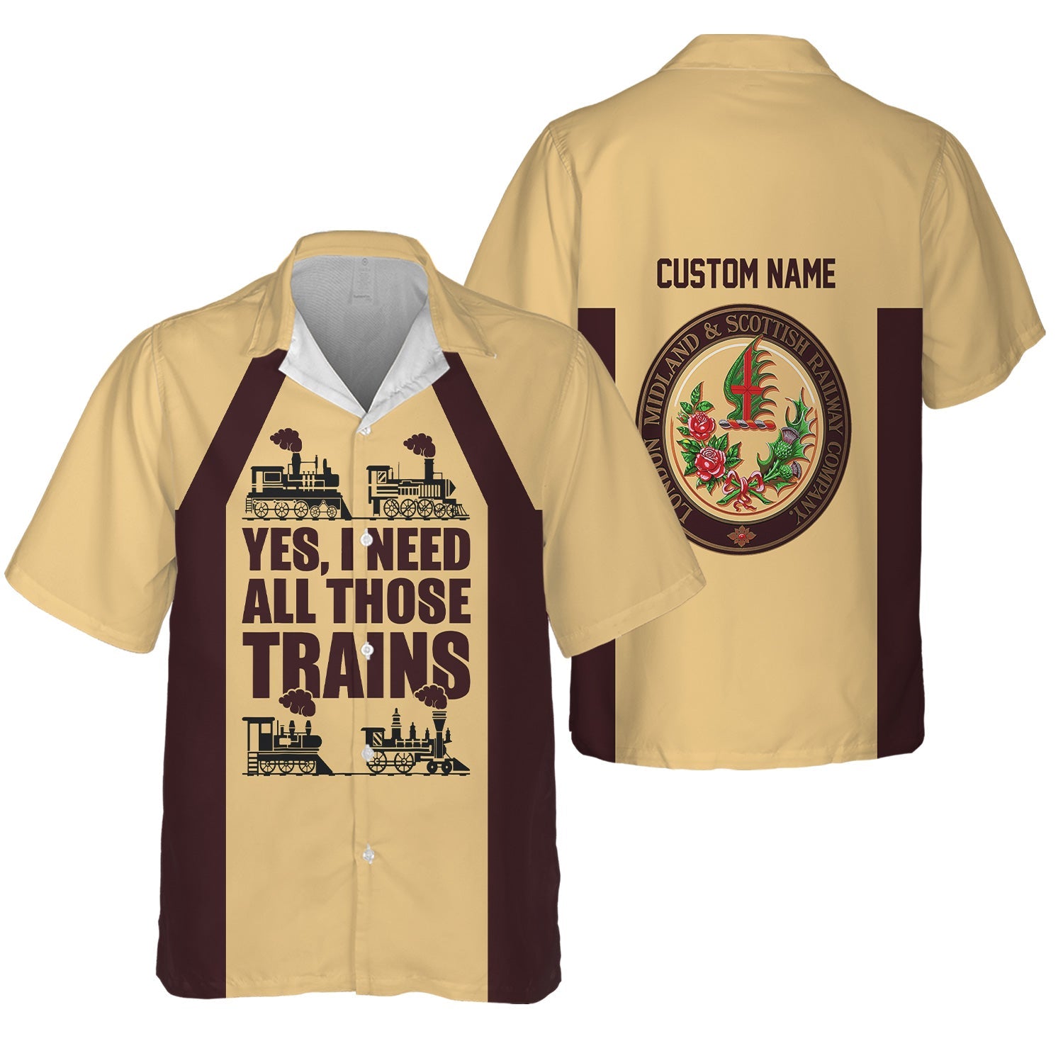 Railspirit Custom Name London, Midland and Scottish Railway Hawaiian Shirt Yes I Need All Those Train Printed Shirt
