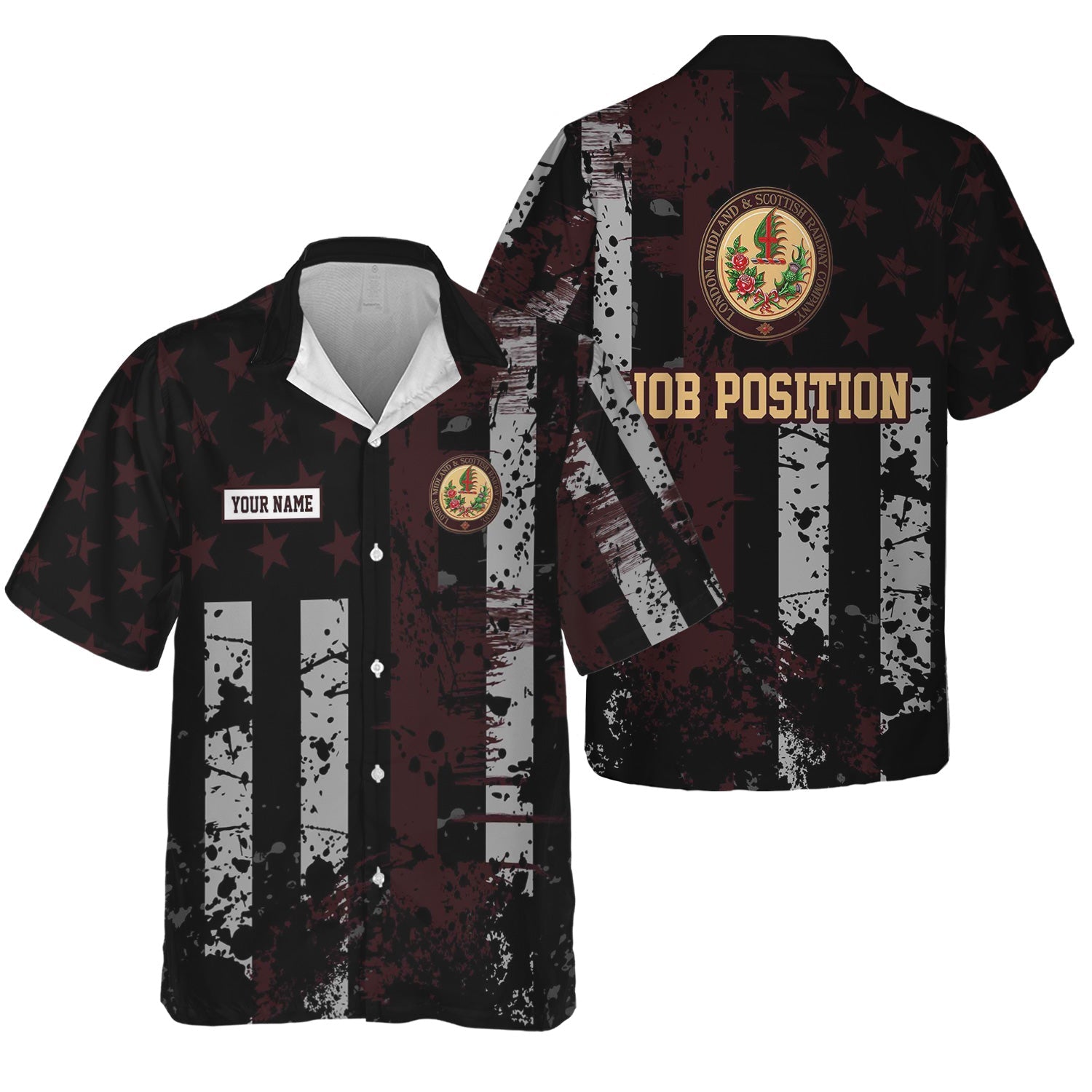 Railspirit Personalized London, Midland and Scottish Railway Hawaiian Shirt Artistic Paint American Flag Style Train Shirt