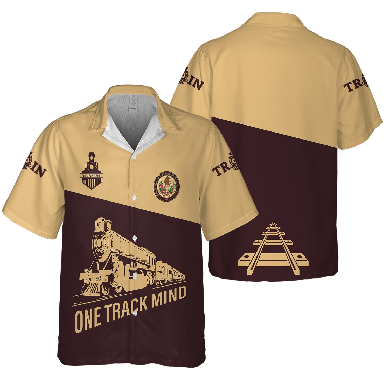 Railspirit Personalized London, Midland and Scottish Railway Hawaiian Shirt One Track Mind Unisex Train Shirt Gift Idea For Train Lover