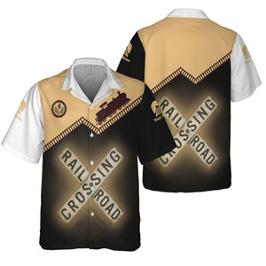 Railspirit Personalized London, Midland and Scottish Railway Hawaiian Shirt Railroad Crossing Printed Train Track Shirt