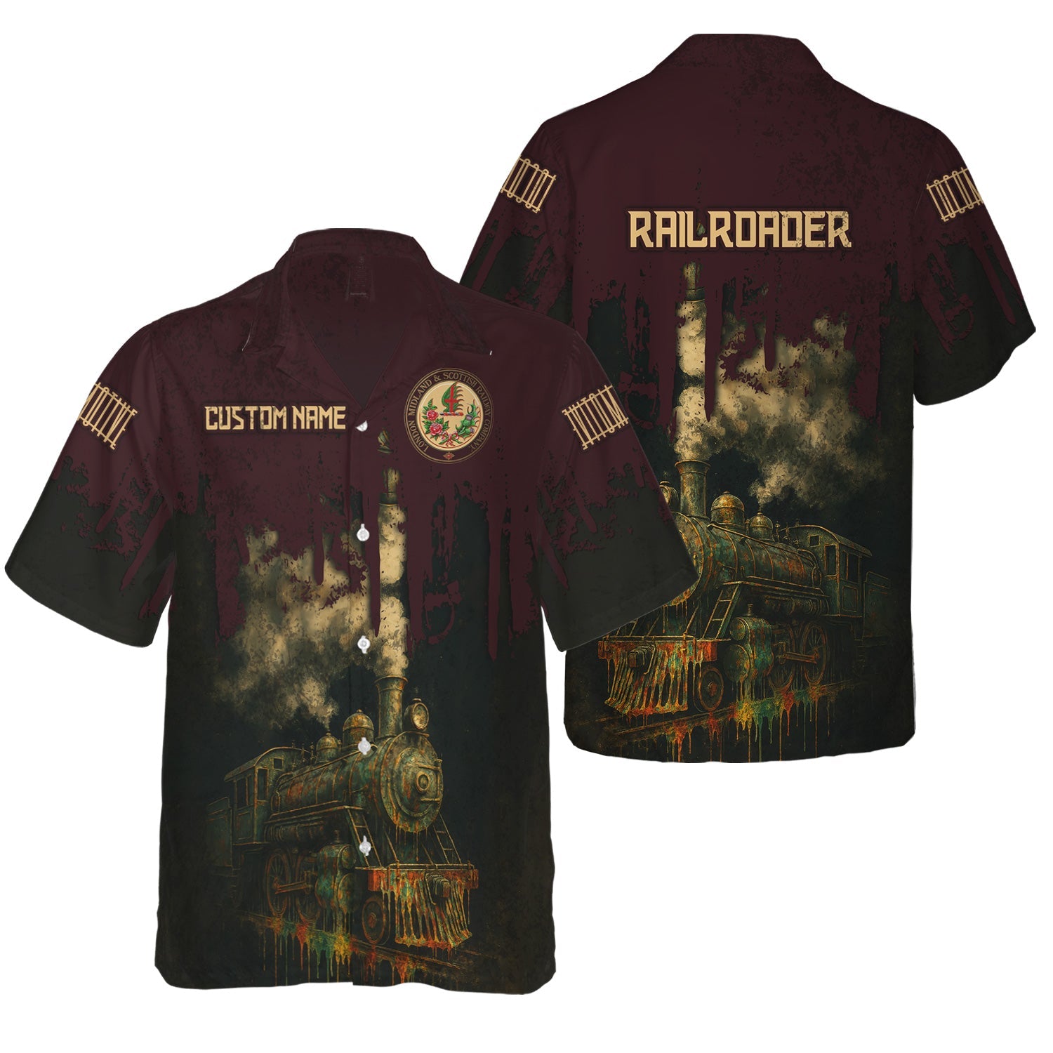 Railspirit Personalized London, Midland and Scottish Railway Hawaiian Shirt Vintage Train Art Style Shirt For Locomotive Fans