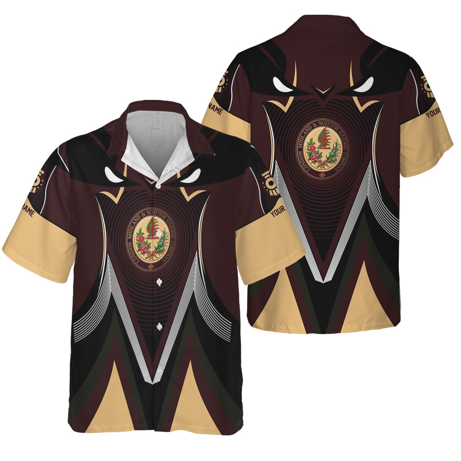 Railspirit Personalized London, Midland and Scottish Railway Hawaiian Shirt Vibrant Graphic Pattern Shirt For Train Enthusiasts