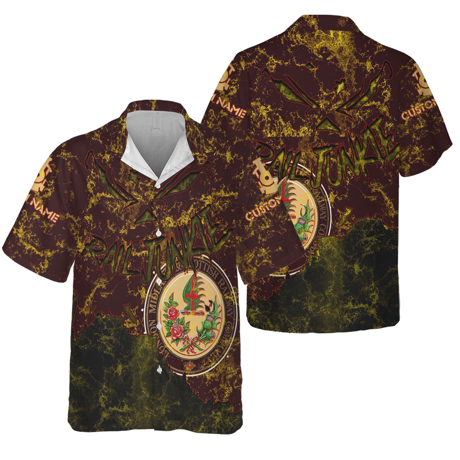 Railspirit Personalized London, Midland and Scottish Railway Hawaiian Shirt Torn Graphic Style Train Shirt For Rail Junkie