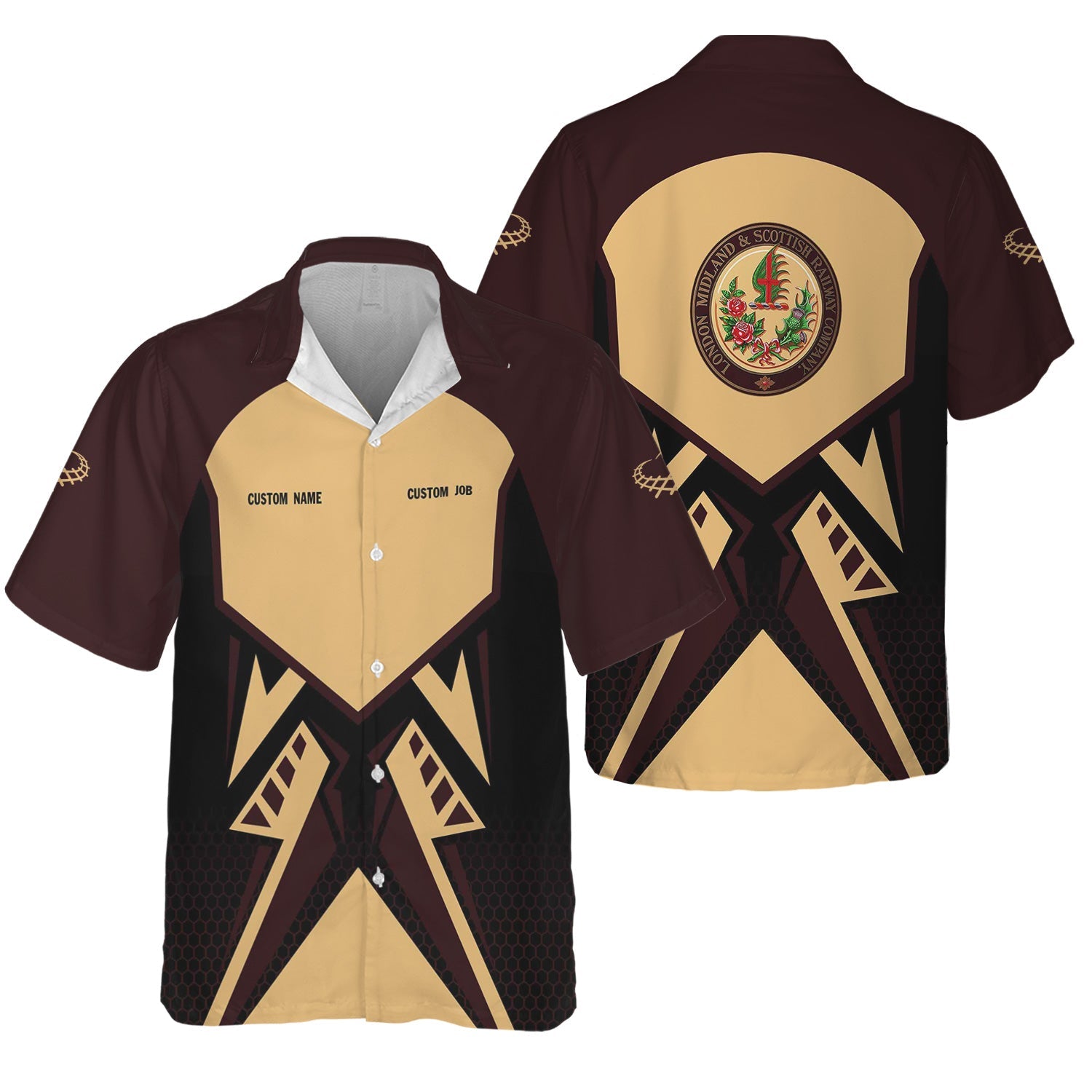 Railspirit Personalized London, Midland and Scottish Railway Hawaiian Shirt Vibriant Style with Custom Position Train Shirt