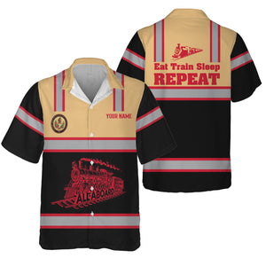 Railspirit Custom Name London, Midland and Scottish Railway Hawaiian Shirt Eat Train Sleep Repeat Printed Train Shirt