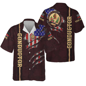 Railspirit Personalized London, Midland and Scottish Railway Hawaiian Shirt USA Flag Claw Art with Custom Job Train Shirt