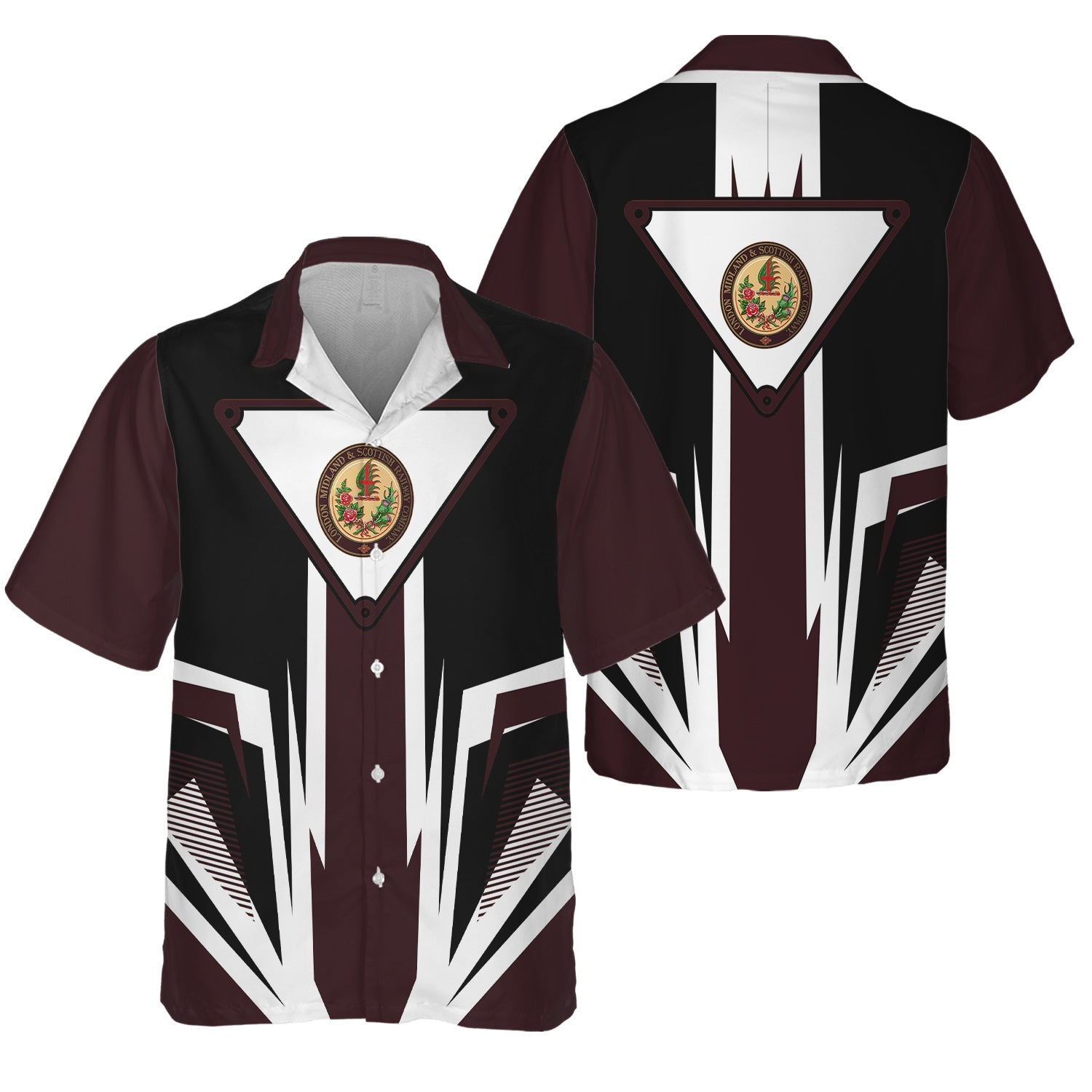 Railspirit London, Midland and Scottish Railway Hawaiian Shirt Bold Graphic Style All Over Printed Shirt