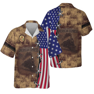 Railspirit Personalized London, Midland and Scottish Railway Hawaiian Shirt Retro American Express Train With USA Flag Shirt