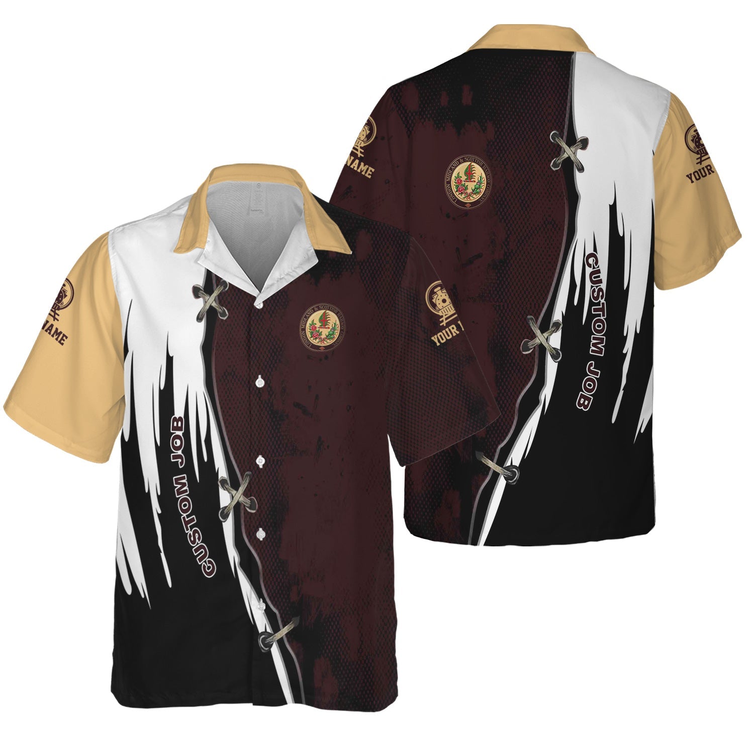 Railspirit Personalized London, Midland and Scottish Railway Hawaiian Shirt Retro Stitches Design with Custom Position Train Shirt