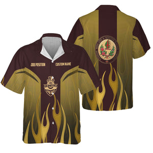 Railspirit Custom Name and Job Title London, Midland and Scottish Railway Hawaiian Shirt Flame Graphic Train Shirt For Rail Workers