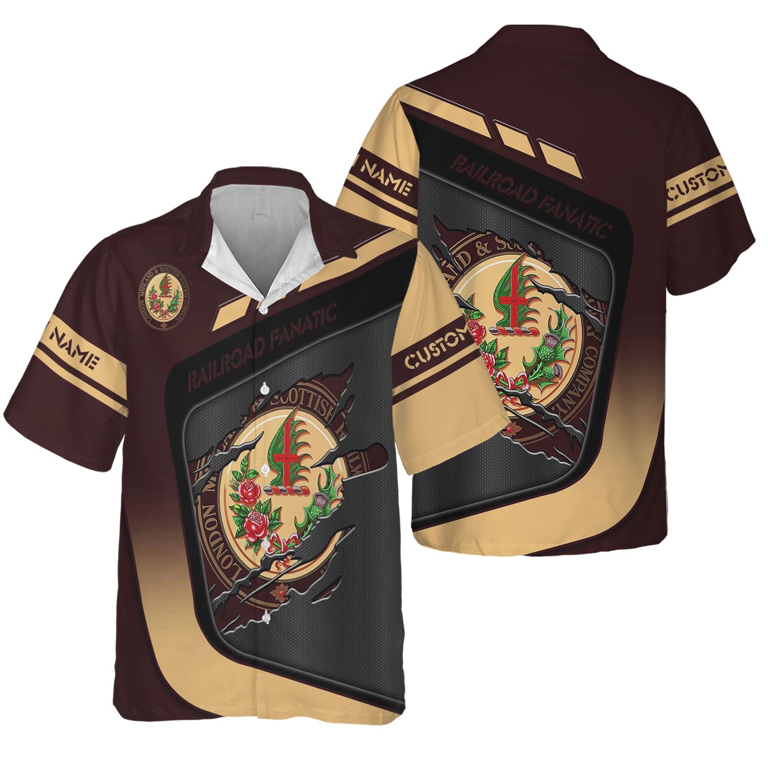 Railspirit Personalized London, Midland and Scottish Railway Hawaiian Shirt Ripped Texture Style Train Shirt For Railroad Fanatic