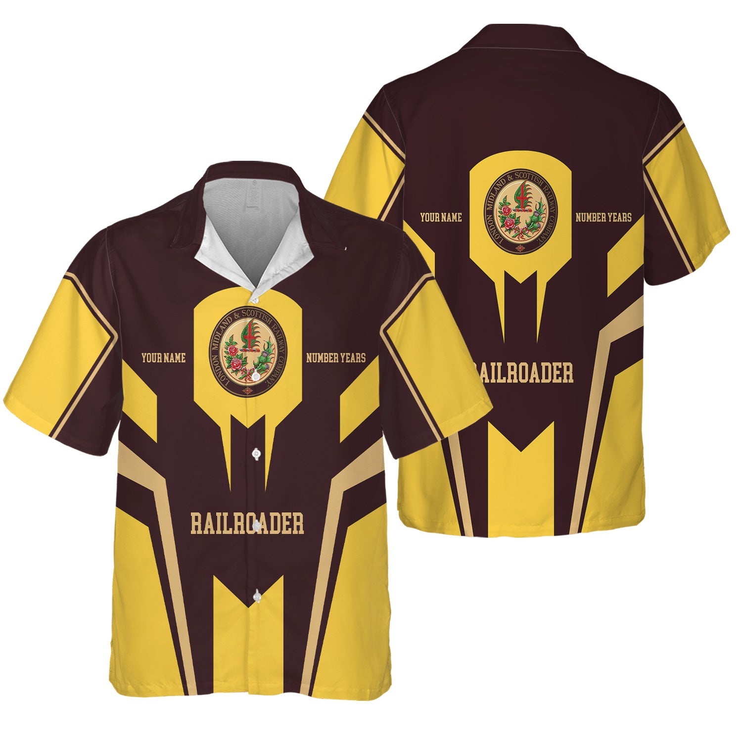 Railspirit Personalized London, Midland and Scottish Railway Hawaiian Shirt Custom Year Railroader Shirt Gift Idea For Train Lover