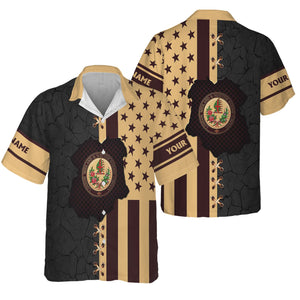 Railspirit Personalized London, Midland and Scottish Railway Hawaiian Shirt American Flag with Crack Effect Train Shirt