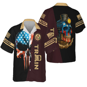 Railspirit Personalized London, Midland and Scottish Railway Hawaiian Shirt Train Skull American Flag Shirt All Over Print