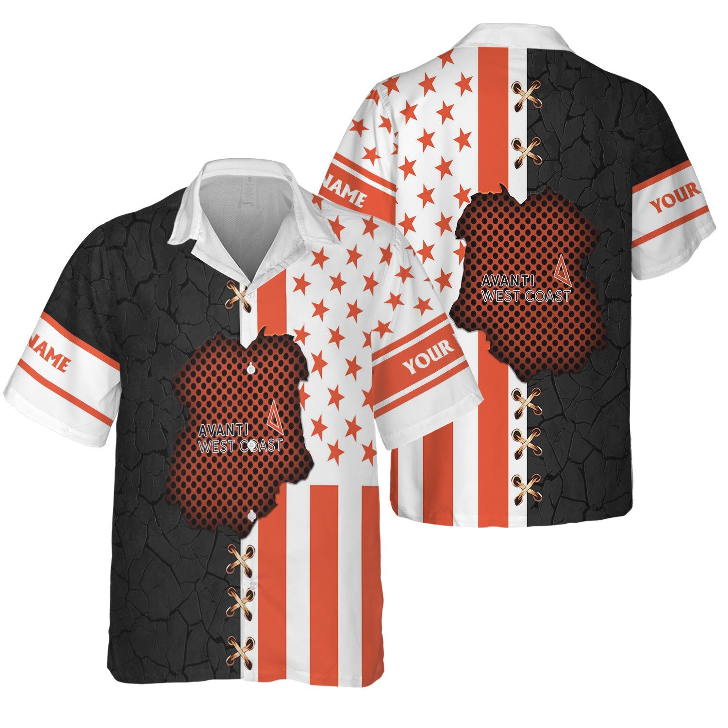 Railspirit Personalized Avanti West Coast Hawaiian Shirt American Flag with Crack Effect Train Shirt