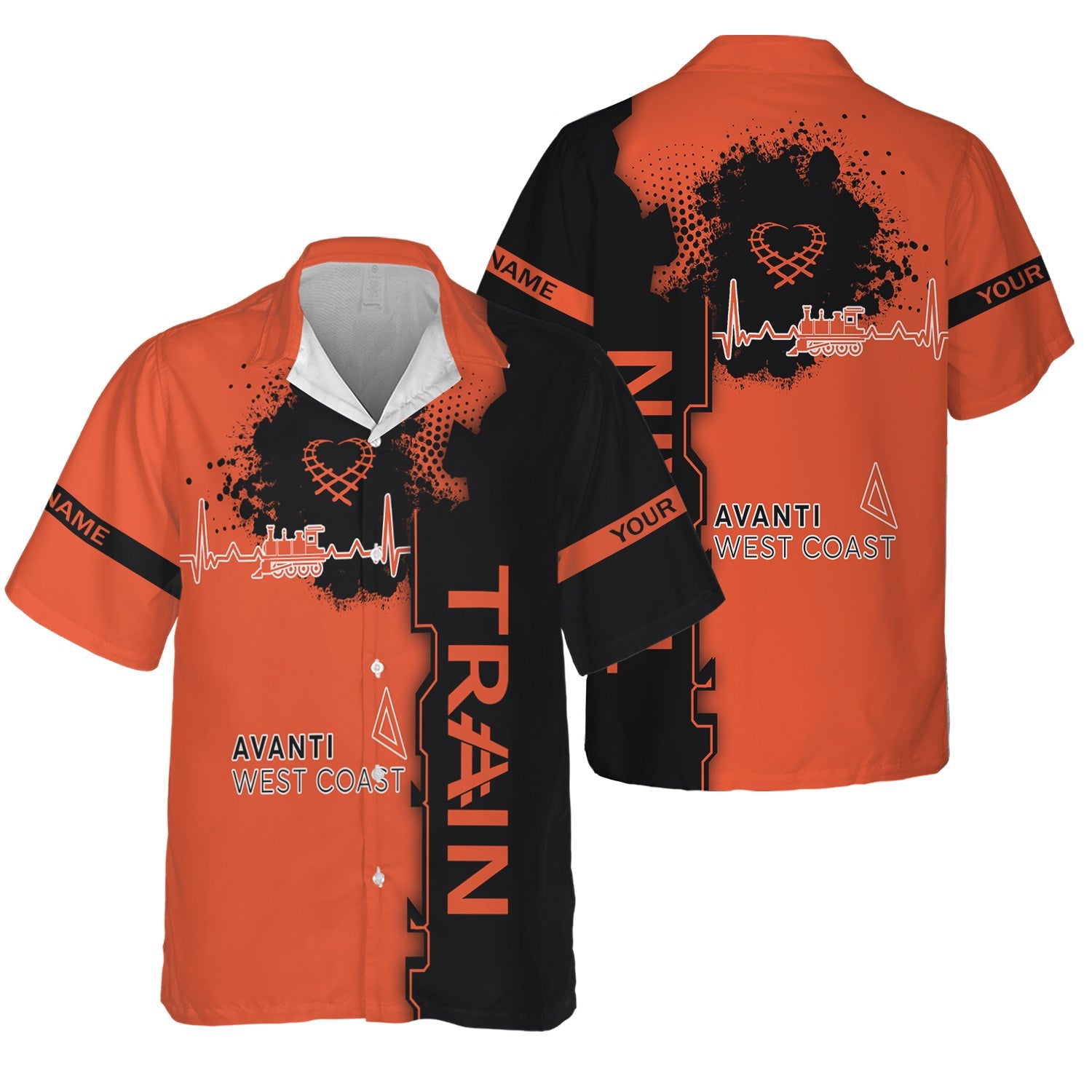 Railspirit Personalized Avanti West Coast Hawaiian Shirt Engine Heartbeat and Track Love Style Shirt Gift Idea For Train Lovers