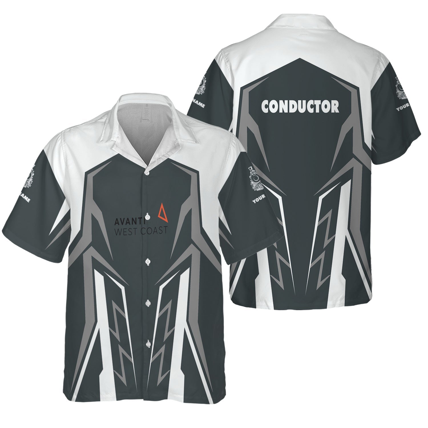 Railspirit Personalized Avanti West Coast Hawaiian Shirt Futuristic Design with Custom Job Train Shirt