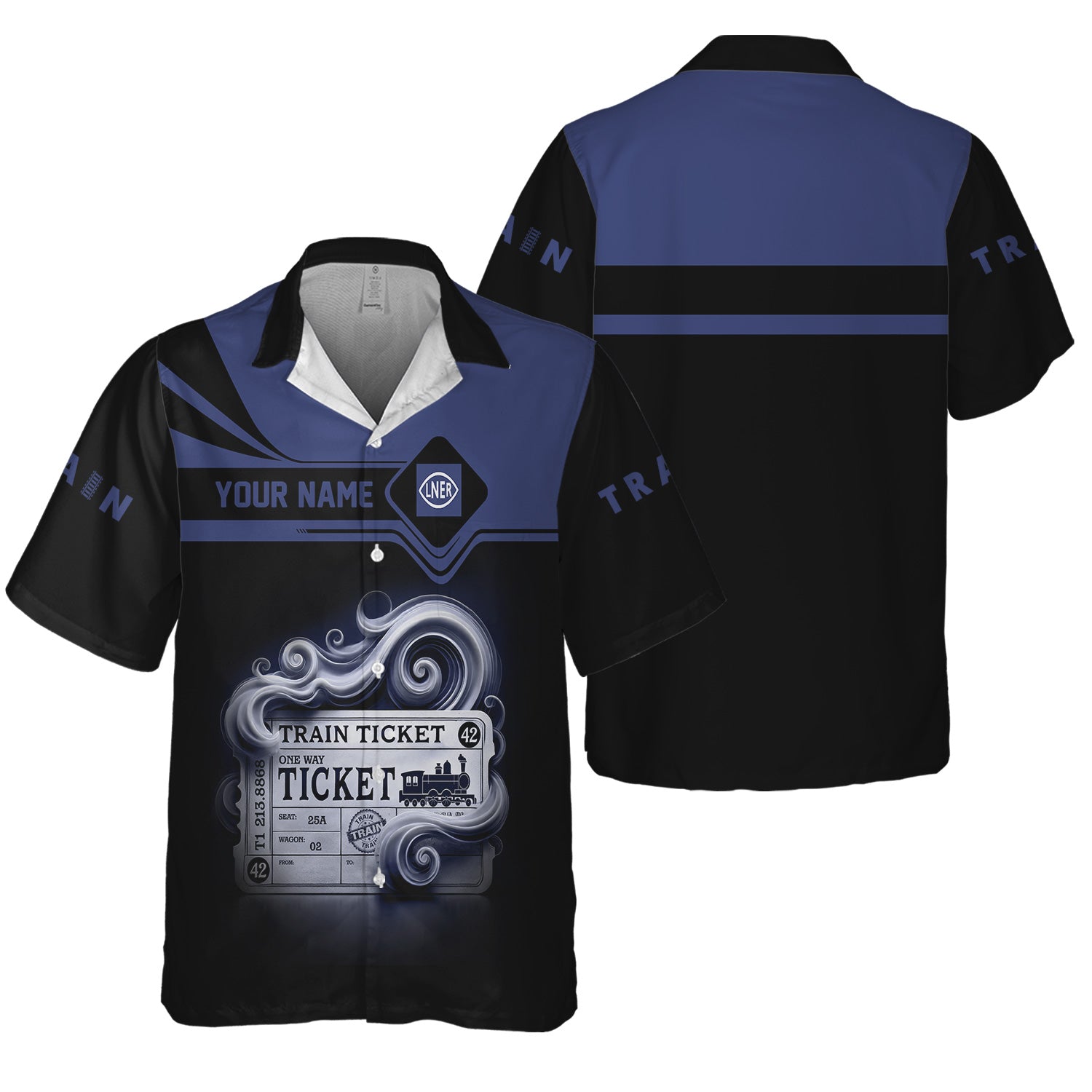 Railspirit Personalized London and North Eastern Railway Hawaiian Shirt Train Ticket Locomotive Printed Train