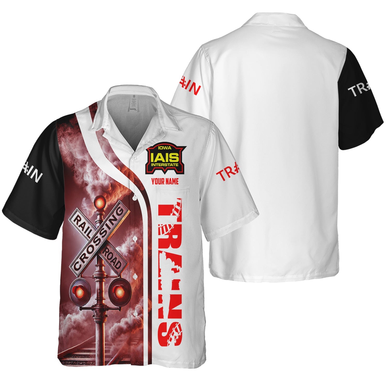 Railspirit Custom Name Iowa Interstate Railroad Hawaiian Shirt Railroad Crossing Sign IAIS Printed Train Shirt