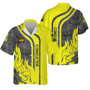 Railspirit Personalized Iowa Interstate Railroad Hawaiian Shirt Flame Design with Custom Job Position IAIS Train Shirt