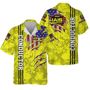 Railspirit Personalized Iowa Interstate Railroad Hawaiian Shirt USA Flag Claw Art with Custom Job IAIS Train Shirt
