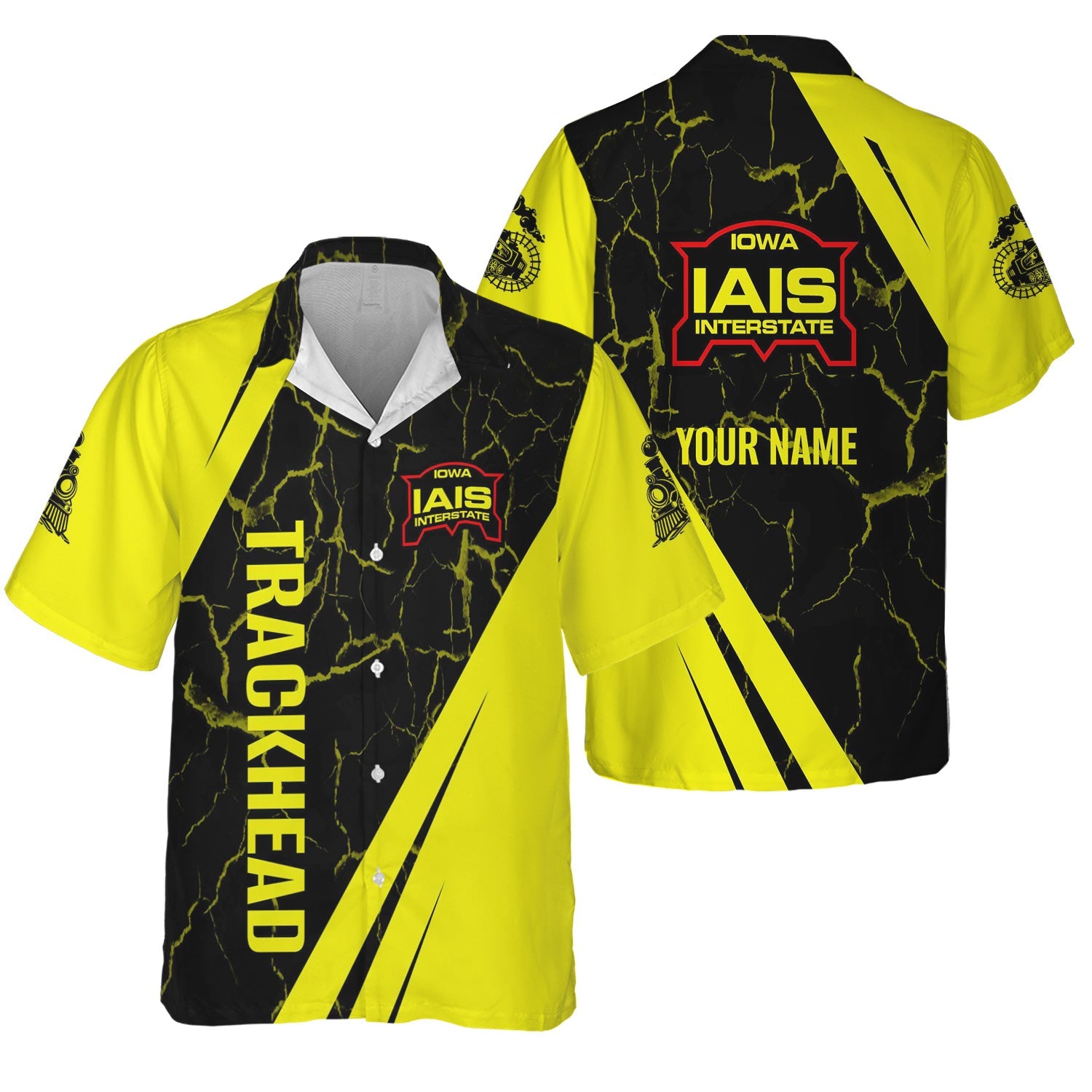 Railspirit Personalized Iowa Interstate Railroad Hawaiian Shirt Crackle Texture Style IAIS Shirt For Trackhead