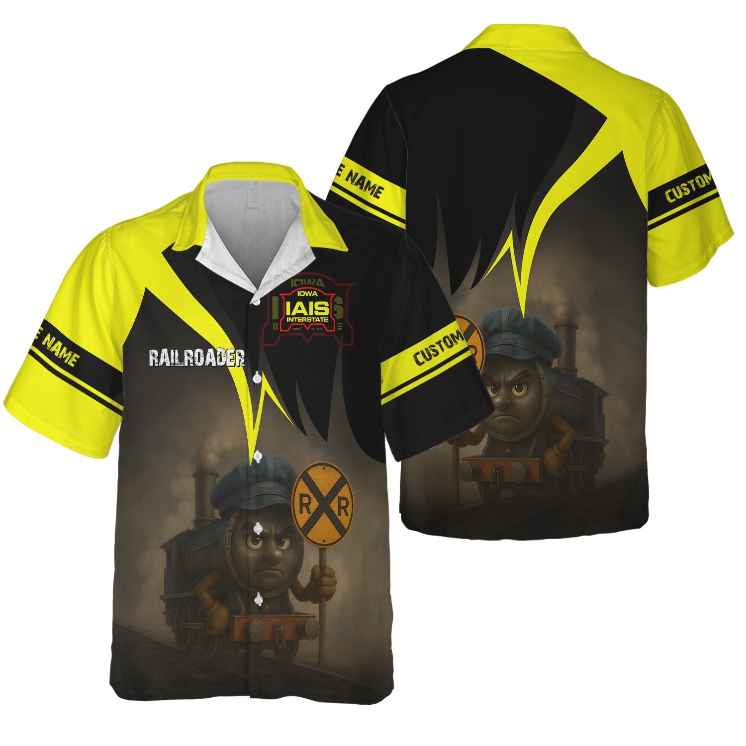 Railspirit Personalized Iowa Interstate Railroad Hawaiian Shirt Angry Train IAIS Hawaiian Shirt Gift Idea For Train Lover