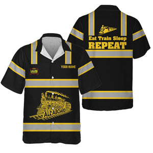 Railspirit Custom Name Iowa Interstate Railroad Hawaiian Shirt Eat Train Sleep Repeat IAIS Printed Train Shirt
