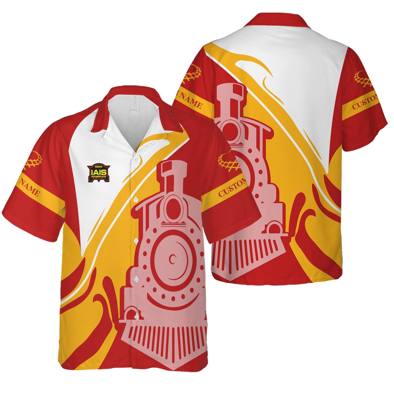 Railspirit Personalized Iowa Interstate Railroad Hawaiian Shirt Flame-Inspired Style IAIS Shirt Gift Idea For Train Lovers