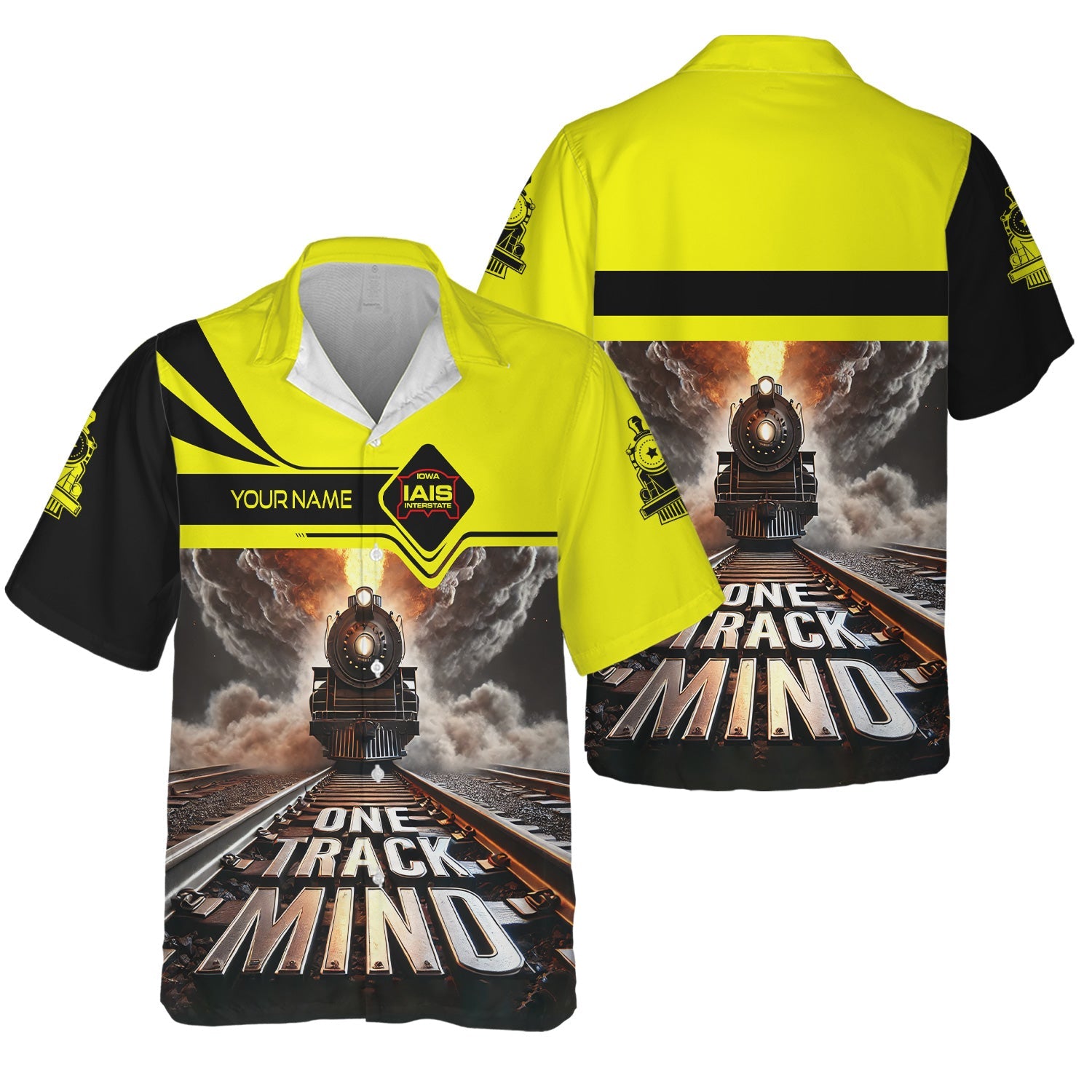 Railspirit Personalized Iowa Interstate Railroad Hawaiian Shirt One Track Mind IAIS Train Printed Shirt