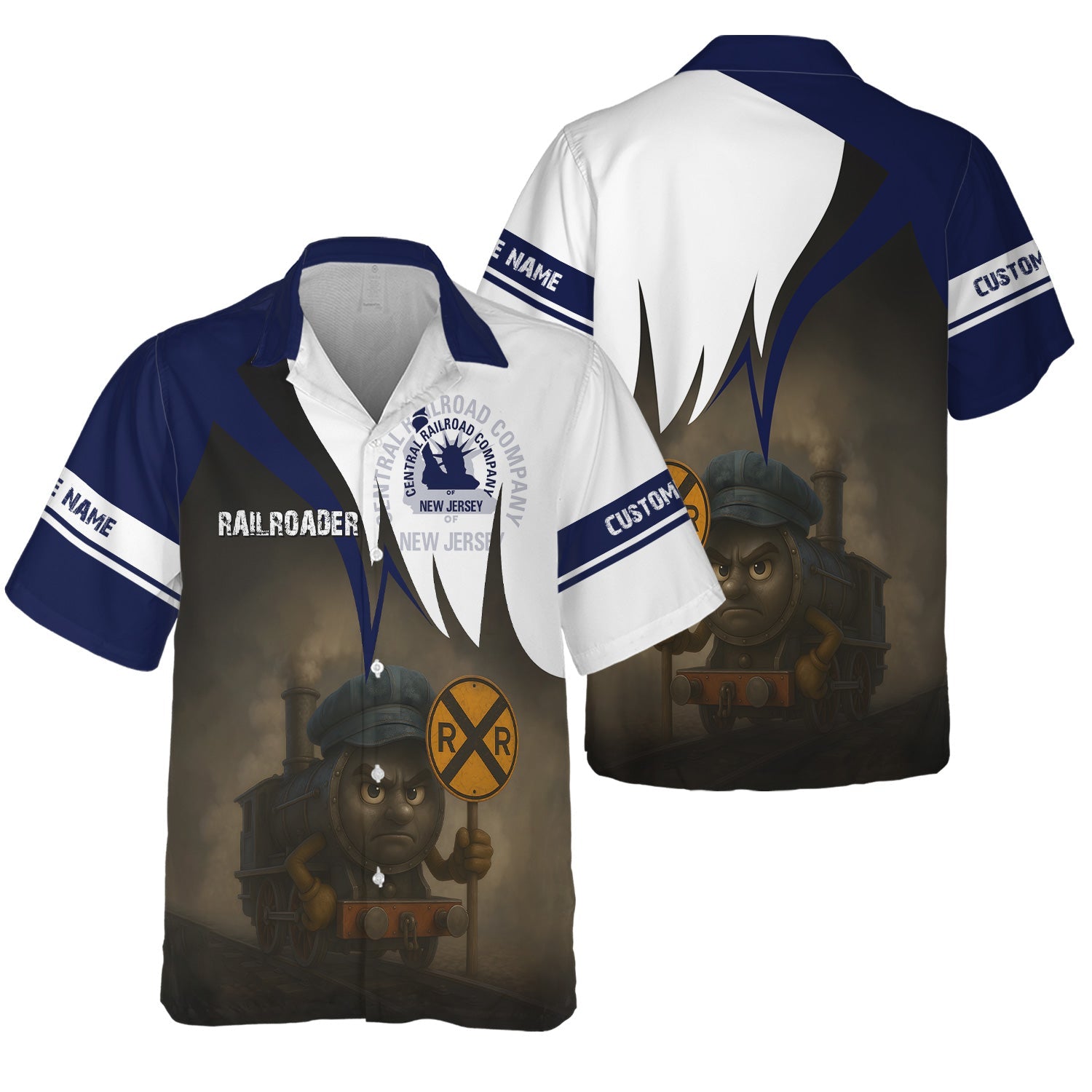 Railspirit Personalized CNJ Jersey Central Railroad Hawaiian Shirt Angry Train Hawaiian Shirt Gift Idea For Train Lover