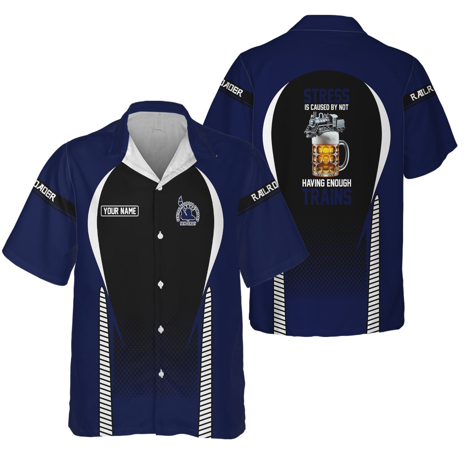 Railspirit Personalized CNJ Jersey Central Railroad Hawaiian Shirt Stress Is Caused By Not Having Enough Trains Shirt All Over Print