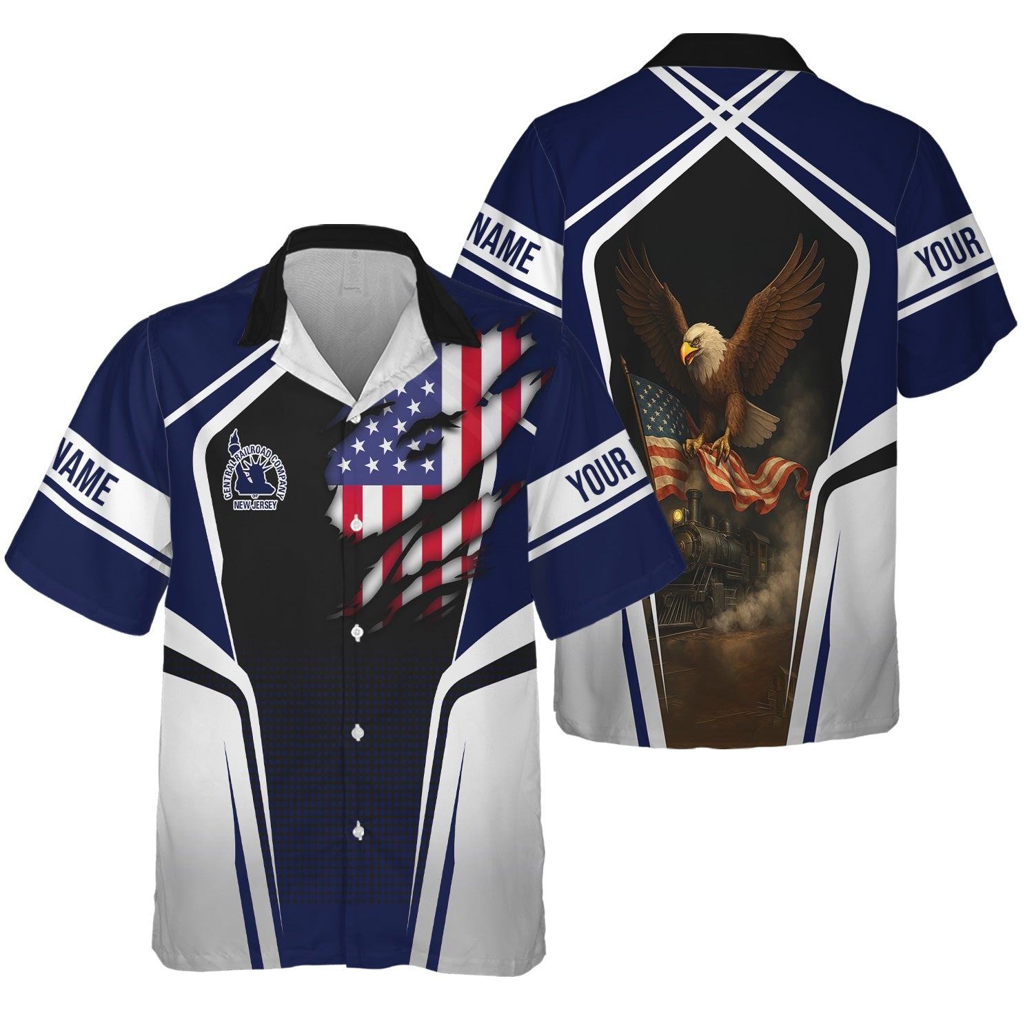 Railspirit Personalized CNJ Jersey Central Railroad Hawaiian Shirt American Eagle Vintage Train Shirt