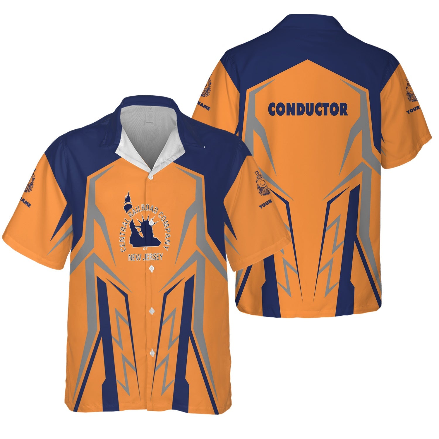 Railspirit Personalized Jersey Central Railroad Hawaiian Shirt Futuristic Design with Custom Job CNJ Train Shirt
