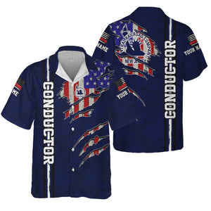 Railspirit Personalized Jersey Central Railroad Hawaiian Shirt USA Flag Claw Art with Custom Job CNJ Train Shirt