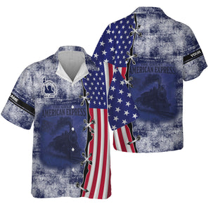 Railspirit Personalized Jersey Central Railroad Hawaiian Shirt Retro American Express Train With USA Flag CNJ Shirt
